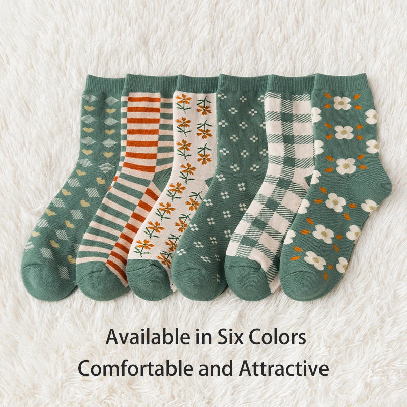 CozyBloom | 6 Paar Damen-Socken | Herbst & Winter | Süßer College-Style | Dick & Warm