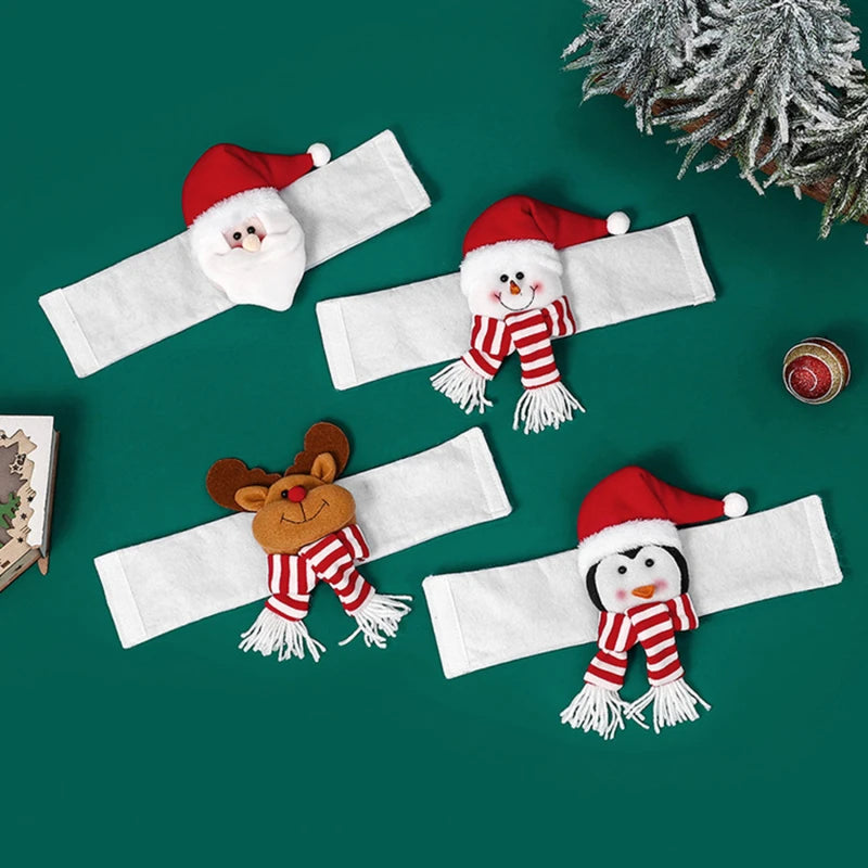 MerryHug | Weihnachts-Gardinenhalter | Pinguin, Weihnachtsmann, Schneemann & Elch | 36×17 cm