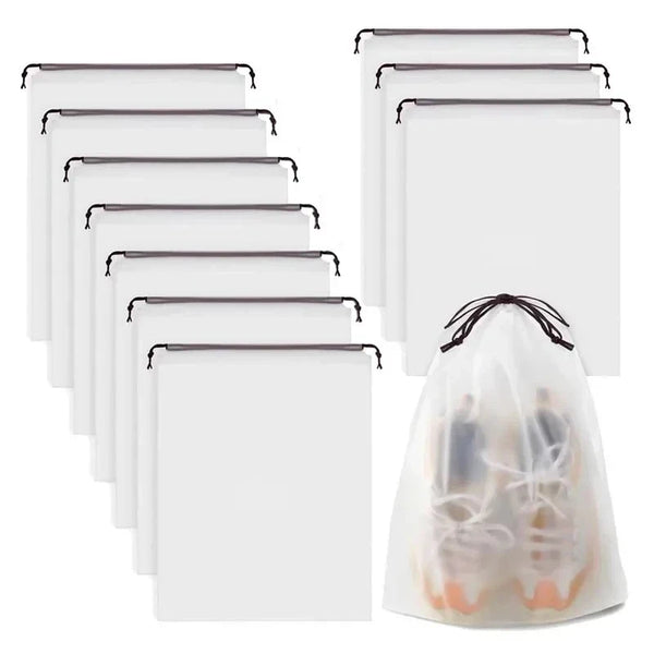 ReiseBuddy Schuhbeutel Set | Wasserdicht & Transparent | 10er Pack | Platzsparend & Vielseitig