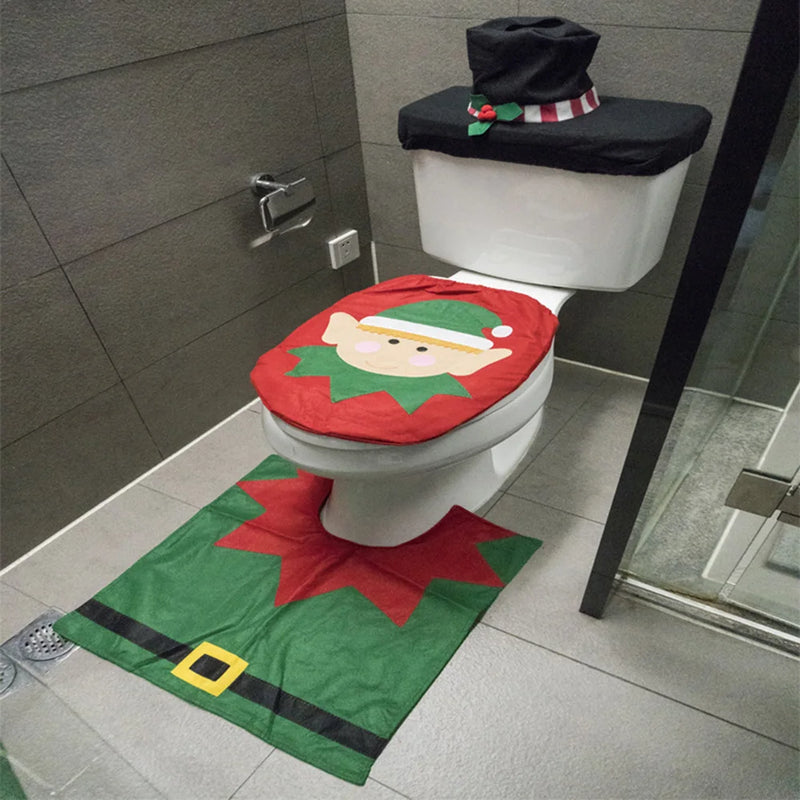 Noeliva | Weihnachts-Toilettenbezug Set | 3-teilig mit Santa Claus Design | Lustige WC-Deko mit Fußmatte & Spülkastenbezug | Weihnachtsdeko 2024