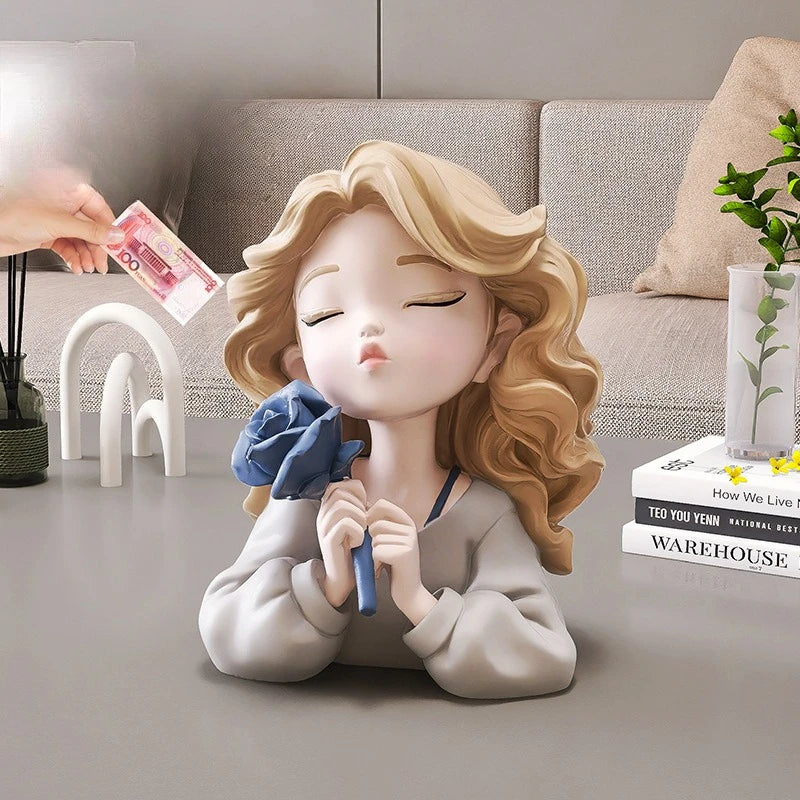 Florina Grace | Dekorative Figur Mädchen mit Blume | Harzstatue | Elegante Wohnaccessoire & Geschenkidee