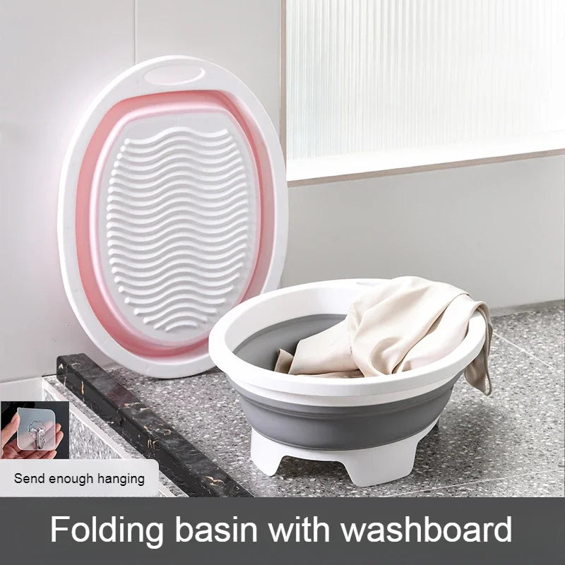 Lavinaé Faltbare Waschschüssel mit integriertem Waschbrett | Platzsparendes Wäschebecken für Handwäsche | Für Unterwäsche, Socken & Babykleidung