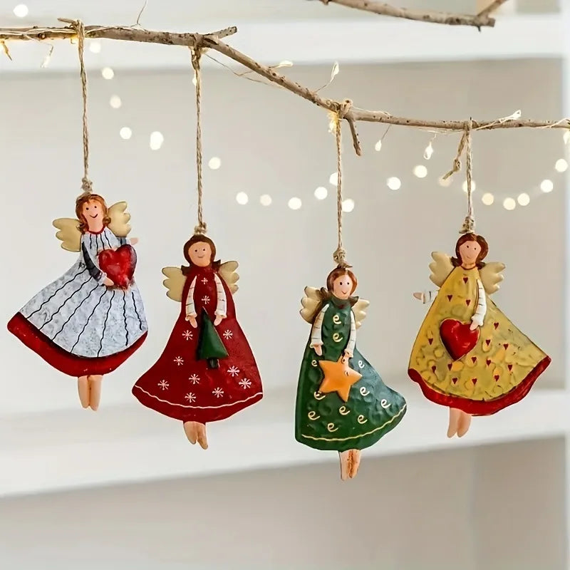 AngelWood Classics | 4er-Set Vintage Weihnachtsengel | Flache Holzanhänger | Deko für Christbaum & Zuhause | Festlicher Baumschmuck 2025/2026