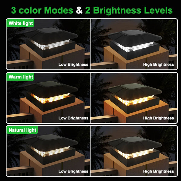 LumiCap Solar-Pfostenkappen-Licht 10 × 10 cm | 3‑Farben LED mit 2 Helligkeitsstufen | IP65 Solar-Zaunleuchte fürs Garten-Holzpfosten