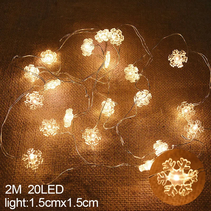 LED Lichterkette Weihnachten | 2 m | 20 LEDs mit Weihnachtsmann & Schneeflocken | Batteriebetrieben | Nordivelle