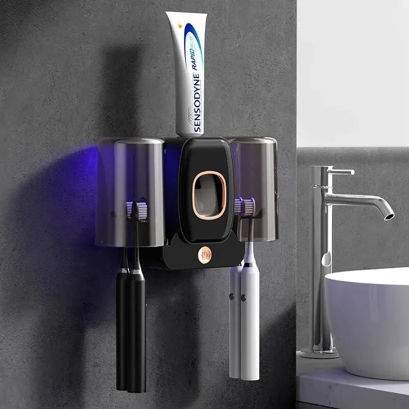 UV Zahnbürstenhalter PureBrush UV | Sterilisation mit UV-Licht | Automatischer Zahnpastaspender | Wandmontage ohne Bohren