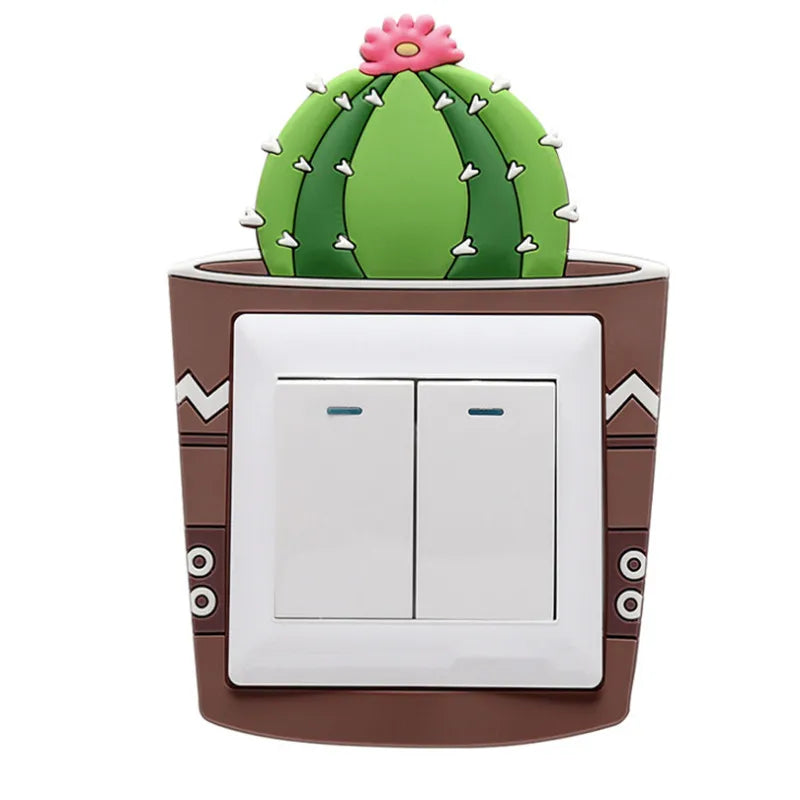 Lumosil Leuchtender 3D Schalter-Sticker Kaktus | Silikon-Wandschutz für Lichtschalter & Steckdosen | 8,6 × 8,6 cm