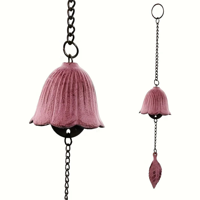 KazeBell | Japanisches Windspiel aus Gusseisen | Retro-Blattdesign | Für Balkon & Garten
