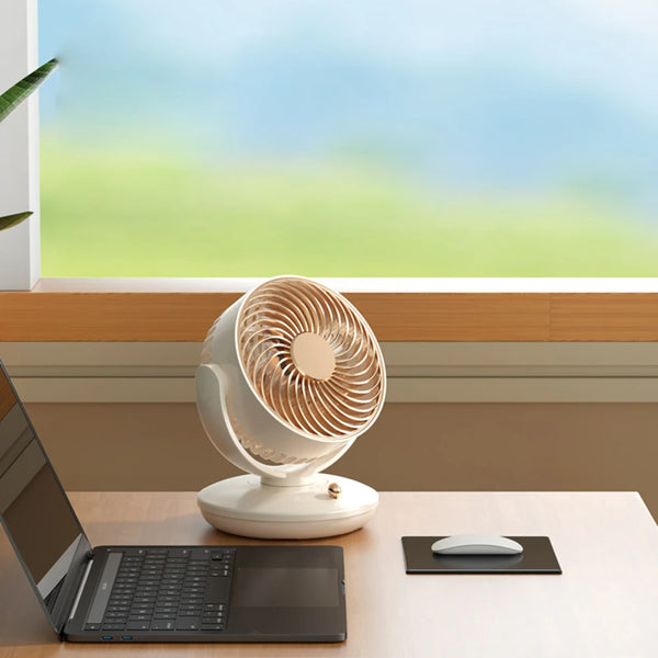 BreezeLoop Tischventilator mit 360° Rotation | USB-Lüfter mit 3 Geschwindigkeiten & Akku | Leise & Kompakt | Für Büro, Schlafzimmer & Zuhause