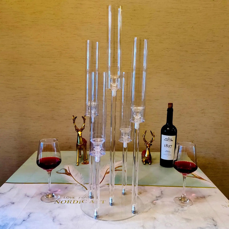 Claréa Acryl-Kerzenhalter | 5-armig & Kristallklar | Tischdekoration für Hochzeit, Party & Jubiläum | 30×28 cm