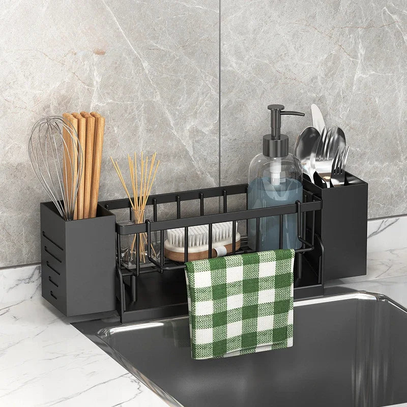 Ordinaqua Spülbecken Organizer Regal | Selbstentwässernd | Halter für Schwamm, Seife & Lappen | Ausziehbar & Hygienisch | ABS-Kunststoff