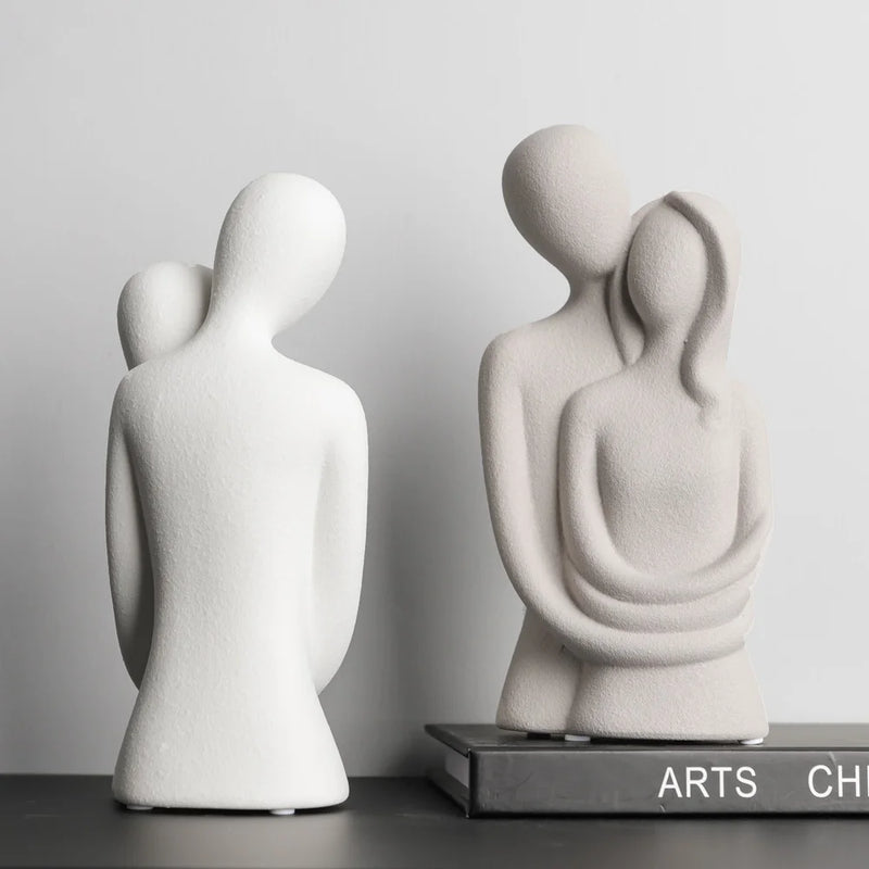 AMORIA Skulptur Paar | Nordisch Abstrakt | Keramik Matt | Weiß & Grau