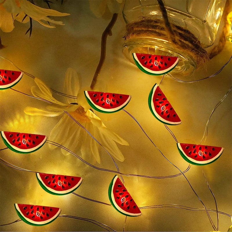 MelonGlow Wassermelonen Lichterkette | 20 LEDs | Batteriebetrieben & Bunt | 2 Meter | Sommer-Deko für Garten & Party