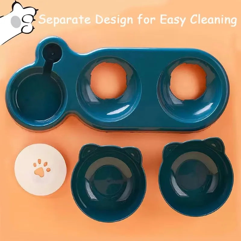 FutterFreund Katzen-Futternapf mit Trinkflasche | 3-in-1 Futterstation | Neigbar & Rotierbar | Ergonomisch & Rutschfest – 500 ml Wasserflasche