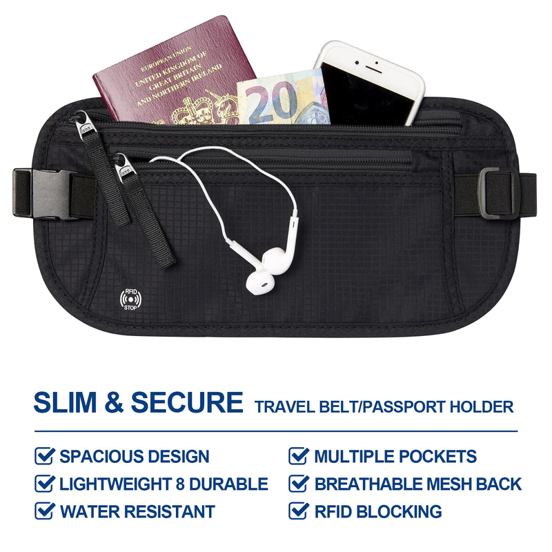 SafeTraveler Bauchtasche | RFID-Schutz | Verstecktes Sicherheitsfach | Für Damen & Herren