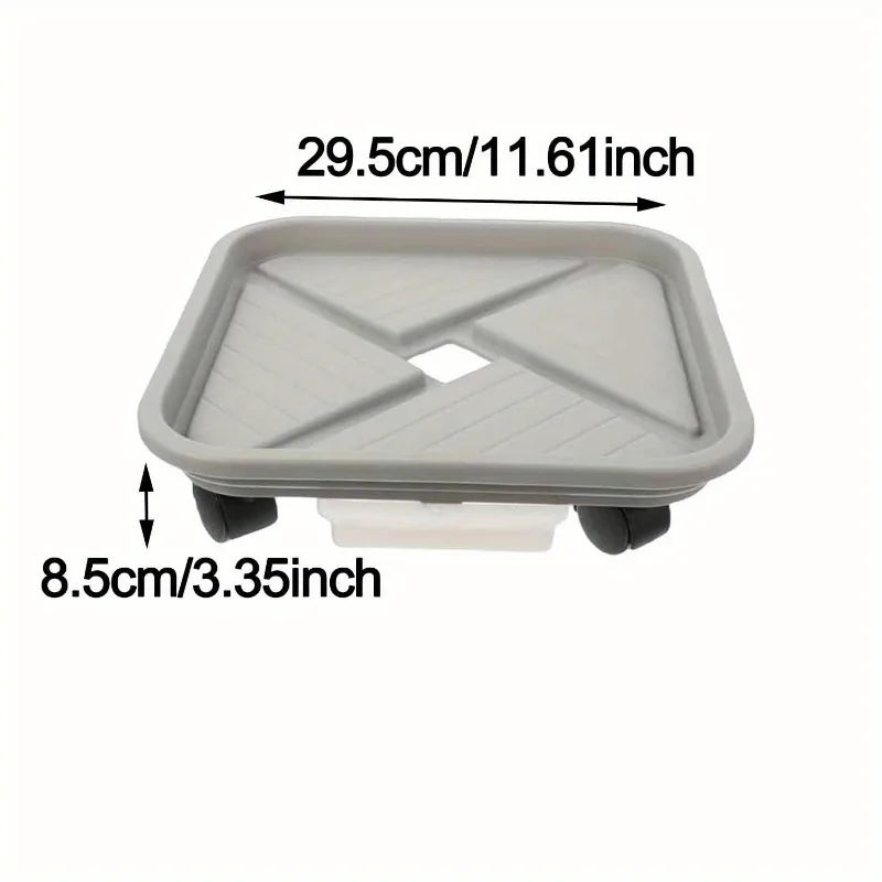 Pflanzenroller mit Abtropfschale | Quadratischer Pflanzenständer auf Rollen | Stabil & Beweglich | Floravivo