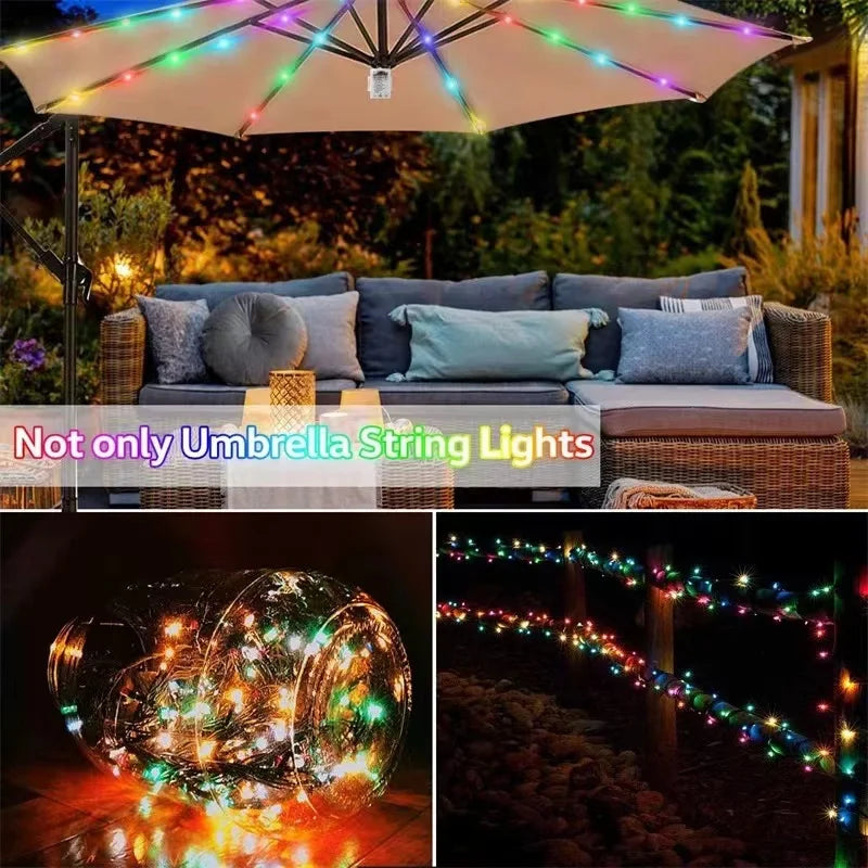 LED Sonnenschirm-Lichterkette SunGlow | 104 LEDs | Warmweiß | 8 Modi