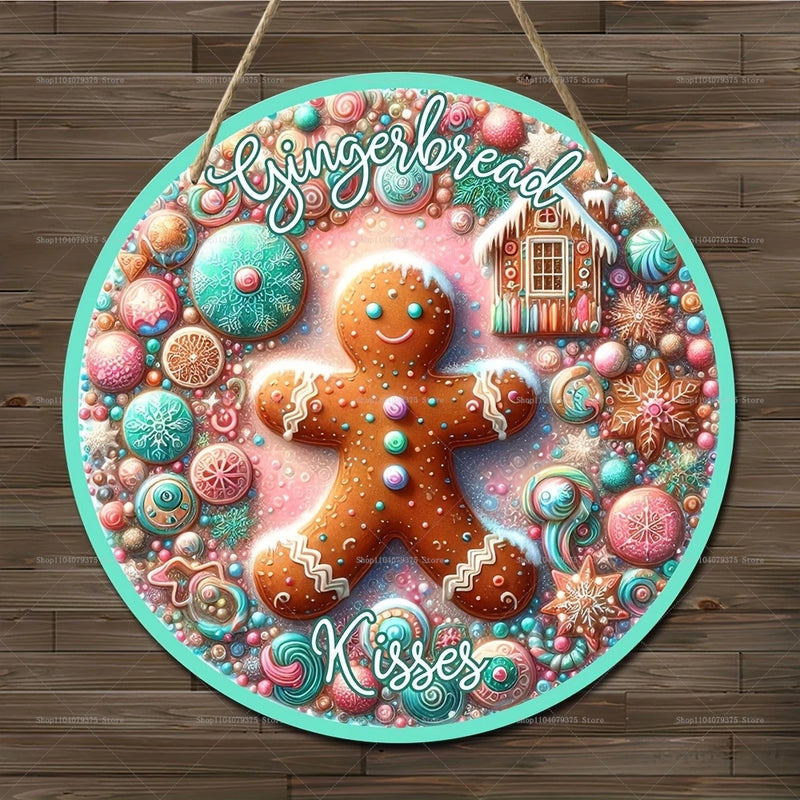 Weihnachtsschild Holz | Runder Hänger mit Schneemann & Weihnachtsmann | Tür- & Wanddeko