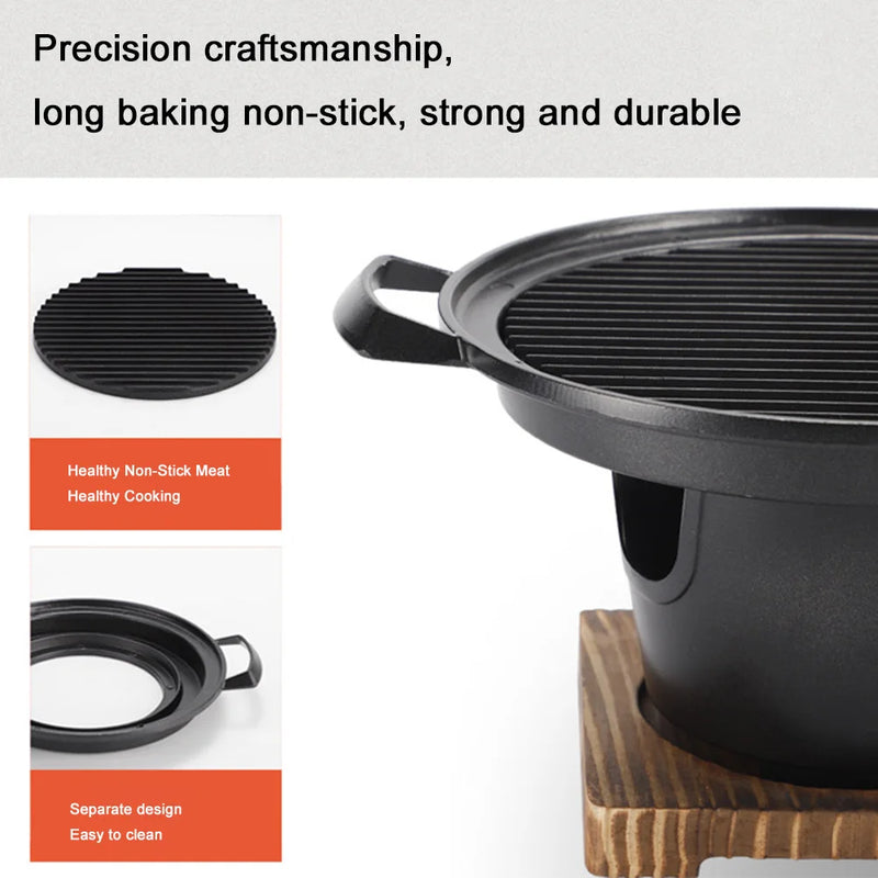 Hinoyaki Japanischer Mini-Grill mit Alkoholbrenner | Tragbarer Tischgrill ohne Rauch | Kompakt & beschichtungsfrei | Für Camping & Balkon