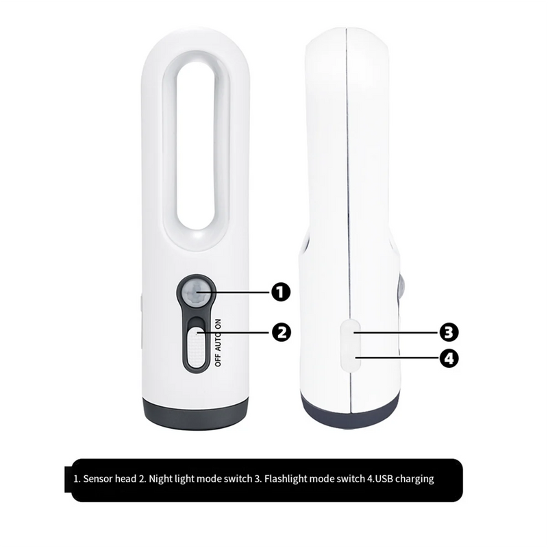 LED Nachtlicht mit Bewegungsmelder | 2-in-1 Nachtlicht & Taschenlampe | Wiederaufladbar & Notfalllampe | Dämmerungssensor