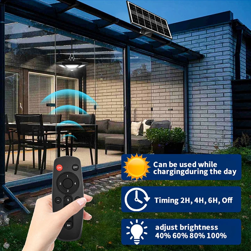 Solaris LuminoDrop Solar-Pendelleuchte mit 180 LED & Fernbedienung | Bewegungsmelder & 5 Modi | Für Terrasse, Garage & Scheune