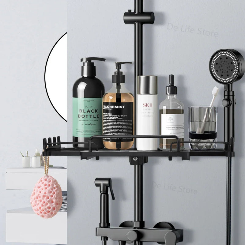 DuoShower Halter | Verstellbare Duschkopfhalterung & Ablage | 2-in-1 Design | Platzsparender Kunststoff
