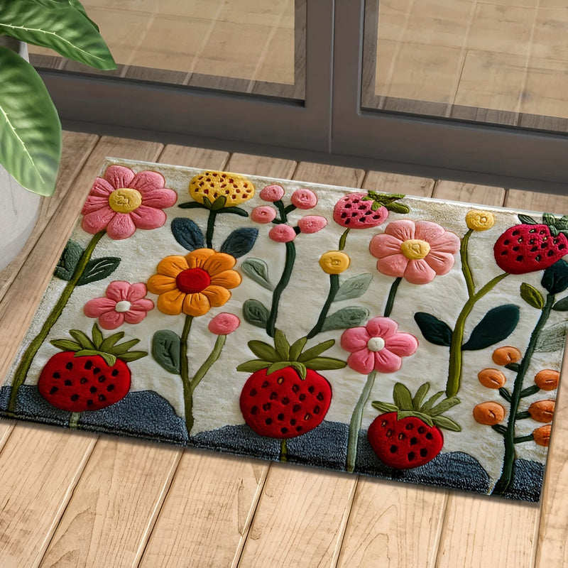 Florina 3D-Blumen Fußmatte | Kaschmirweiche Oberfläche | Rutschfest & Pflegeleicht | Für Bad & Eingang