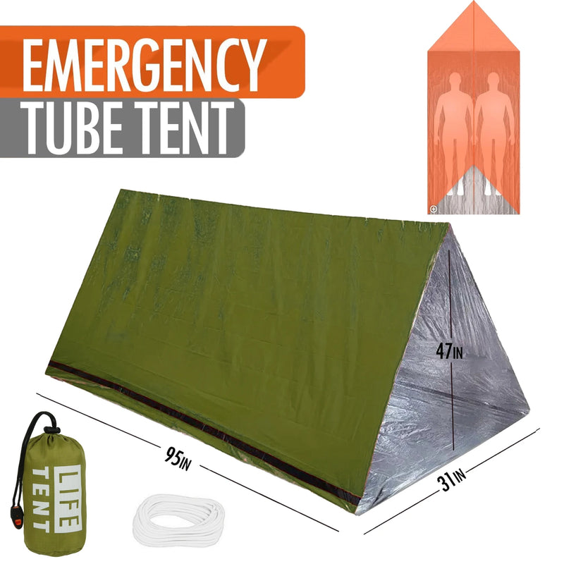 ResQtent Notfallzelt für 2 Personen | Ultraleichtes Rettungszelt mit Mylar-Isolierung | Wind- & wasserdicht | Kompakt für Outdoor, Auto & Survival-Kit