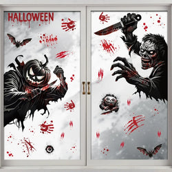 Fensteraufkleber HorrorPumpkins | Halloween Sticker Set | Kürbis, Schädel, Blut-Handabdrücke & Fledermäuse | Wiederverwendbar