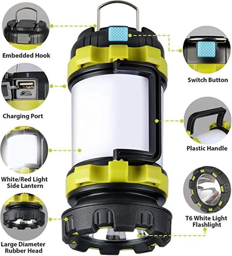 TRAVALUX 6in1 Campinglampe | Wiederaufladbar mit 3000 mAh Powerbank | LED Taschenlampe & Laterne | Wasserdicht & Stoßfest