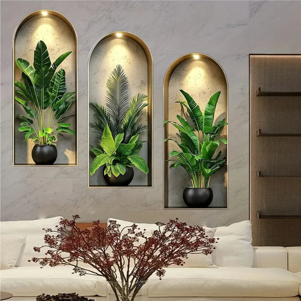 Verdeco Wandstickern | Wandsticker Pflanzen 3D | Aquarell-Optik | Selbstklebend & Rückstandslos | Wohn- & Schlafzimmer Deko