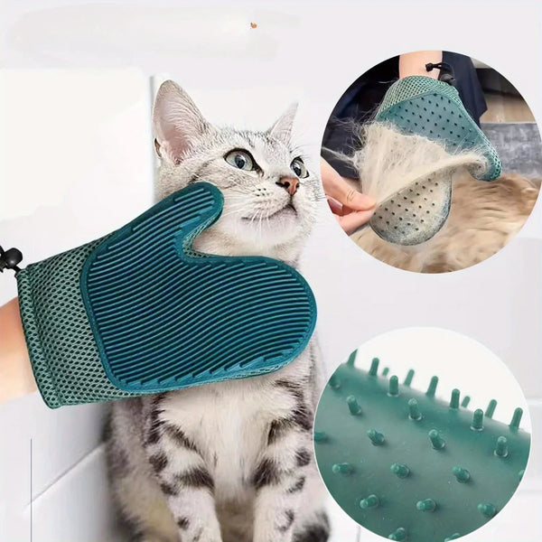 Pawrella 2-in-1 Haustier-Handschuh | Fellpflege & Haarentfernung in einem | Für Katzen & Hunde | Silikon-Noppen | Waschbar