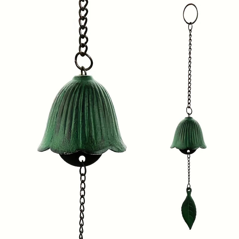 KazeBell | Japanisches Windspiel aus Gusseisen | Retro-Blattdesign | Für Balkon & Garten