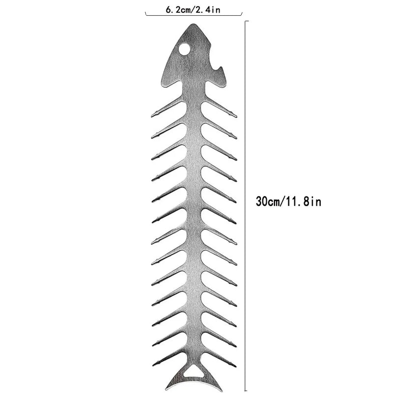GrillBone Fischgräten-förmiger BBQ-Spieß | Edelstahl | Rostfrei & hitzebeständig | 30 × 6 cm
