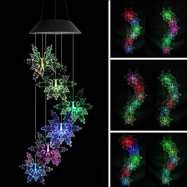 Solar Windspiel LumiSnow | Farbwechselnde LED Schneeflocken | Solarenergie & Wasserdicht | Hängelampe für Garten, Balkon & Terrasse
