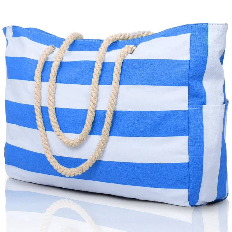 Marivalis Gestreifte Strandtasche mit Reißverschluss | Faltbar & Wasserdicht | Sandresistentes Canvas | Für Reise & Urlaub