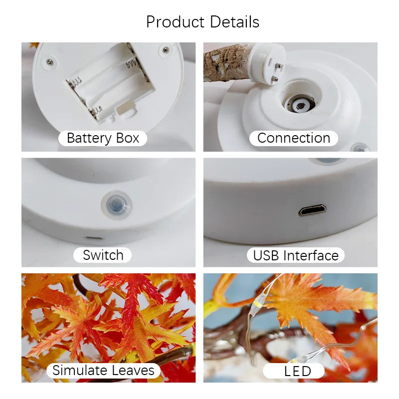 LED Ahornbaum Lampe | Deko Bonsai mit Lichtern | USB/Batterie | Herbst & Tischdeko