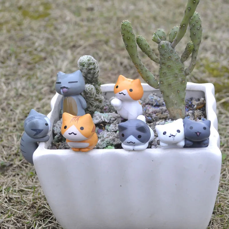 Manekami DekoSet Miniatur Glückskatze Deko-Set | 6-teilig | Resin-Figuren 3–5 cm | Für Bonsai, Feengarten & DIY-Deko