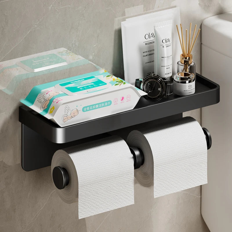 Toilettenpapierhalter Wandmontage | Aluminiumlegierung | Ohne Bohren | Grau/Schwarz/Weiß