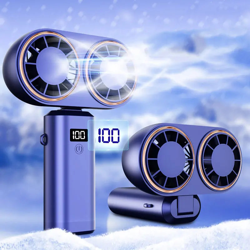 TwinBreeze Go Doppel-Turbo Faltventilator | 5 Geschwindigkeiten | USB-Aufladung | Tragbarer Handventilator für Sommer & Reisen
