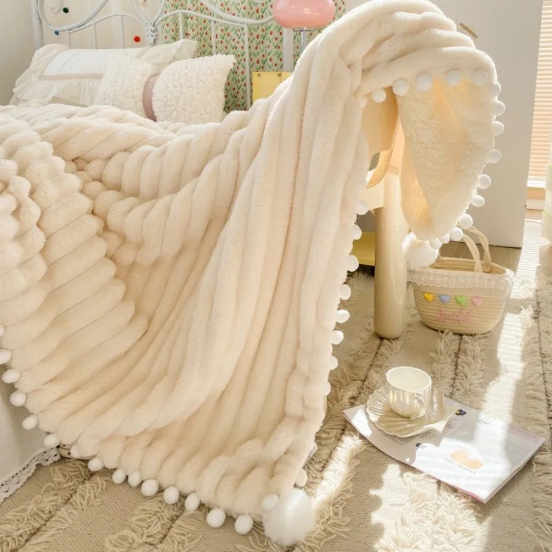 Lambelle Fleece-Decke | 3D-Struktur & Lammwolle | Weich, Warm & Stilvoll | Große Kuscheldecke in Uni-Farben