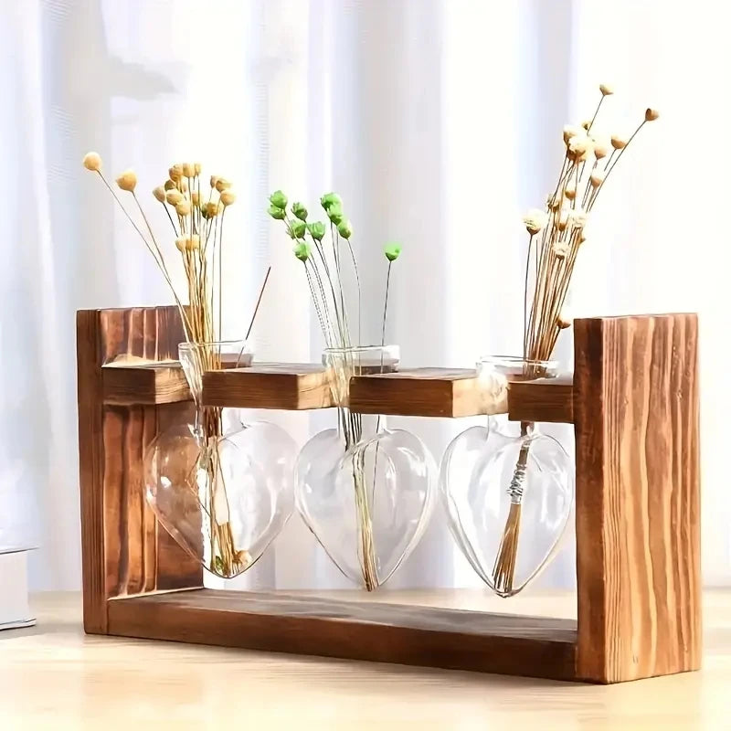Hydrokultur-Vase Virella | Herzförmiges Glas im Holzrahmen | Dekorativ & Modern | Für Ableger & Zimmerpflanzen