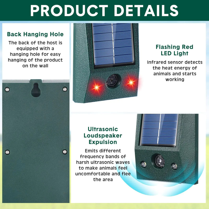 SolarGuardix Ultraschall Vogelvertreiber Solar | Mit LED & Bewegungsmelder | Wasserdicht IP58 | 600 m² Abdeckung
