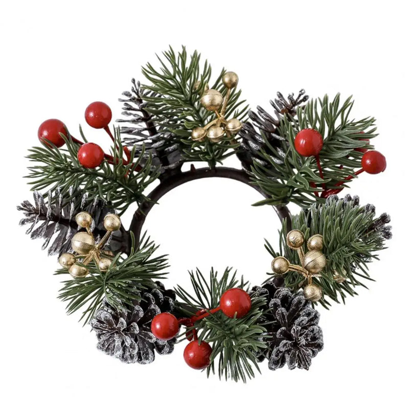 NordicPine Candle Ring | Weihnachts-Kerzenkranz mit Kiefernzapfen & Beeren | Rustikaler Tannennadelkranz | Festliche Tischdekoration