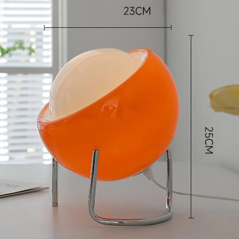Aurivio Tischlampe | Glas & Edelstahl | Retro-Nordic Design | LED-Nachtlicht Beige/Orange | Ø21×H25 cm