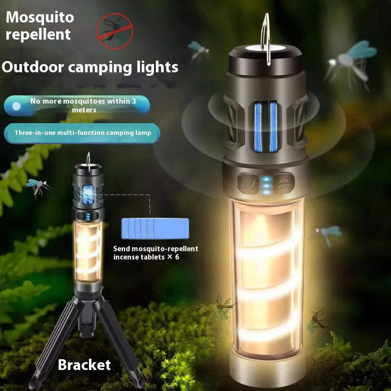 LumiGuard Trek+ Campinglampe mit Mückenschutz | Wiederaufladbar, LED-Taschenlampe & Stativ | 5 Lichtmodi & Powerbank-Funktion – IP44