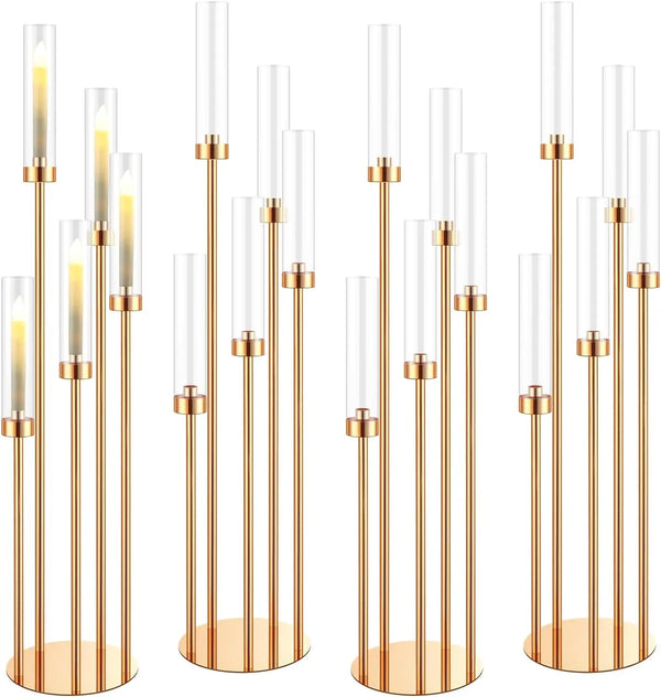 Auréalis Boden-Kerzenhalter Set (4 Stück) | 5-armig | Metall Gold | 108 cm
