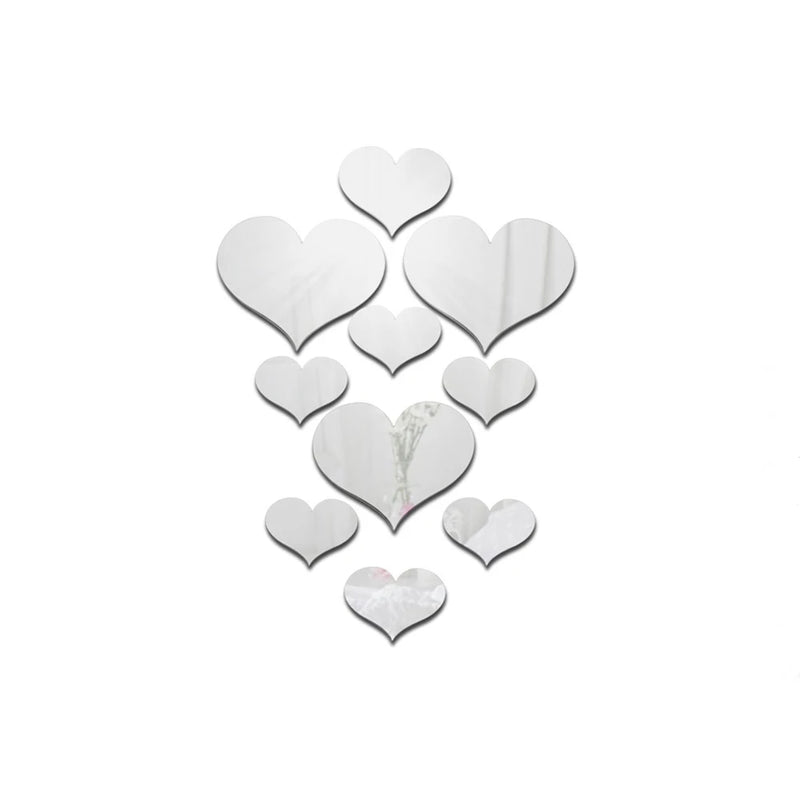 HeartMirro | 3D Wandsticker Herz-Set | Spiegeloptik Gold & Silber | 10-teilig