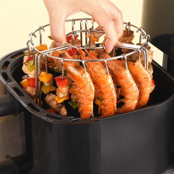 GrillTower Vertikaler Spießhalter aus Edelstahl | Für Grill & Heißluftfritteuse | Platz für 12/24/48 Spieße | 19 × 10 cm