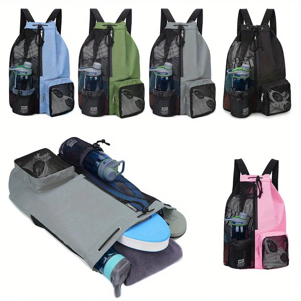 DrySportix Sportbeutel mit Netz & Nassfach | Rucksack mit Kordelzug | Schwimmen, Fitness & Strand | 48×32 cm